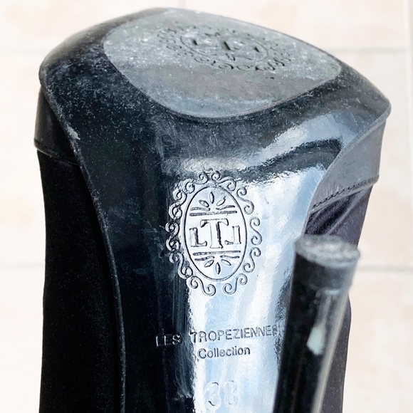 LES TROPEZIENNES COLLECTION Luxe Black Satin Knee-High Boot - Picture 8 of 10